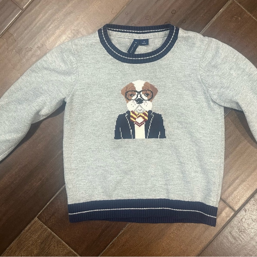 Janie and Jack Light Gray Sweater with Dog Design